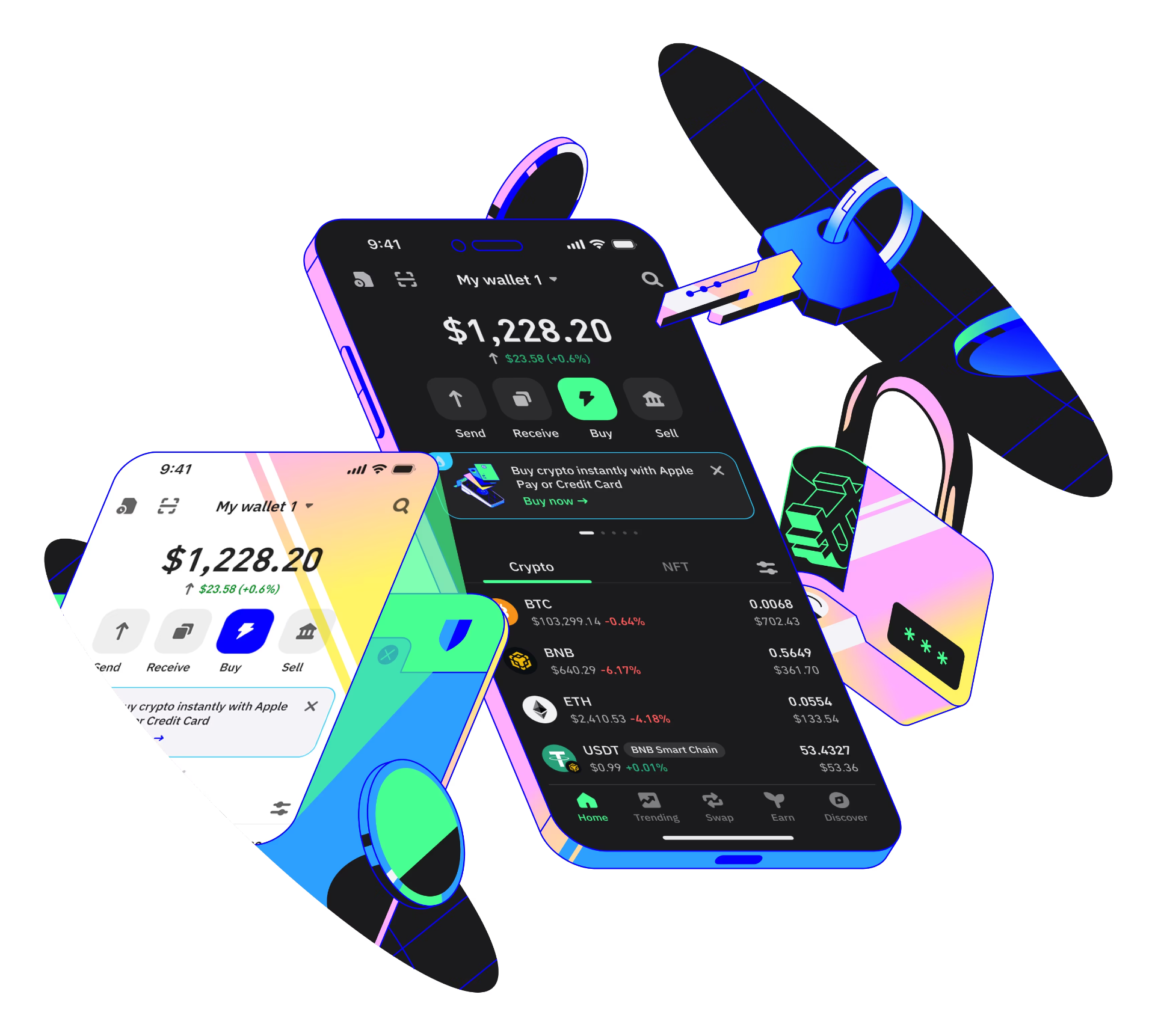 Trust Wallet devices and secure payment artwork